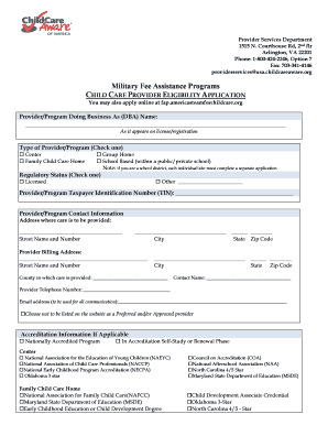 Fillable Online Provider Application Child Care Aware Of America Fax Email Print Pdffiller