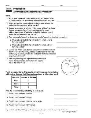Theoretical and Experimental Probability Worksheet