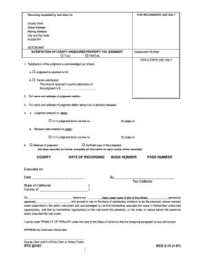 Satisfaction of County Unsecured Property Tax Judgment