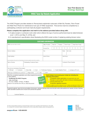 HVAC Tune Up Rebate Application