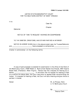 Bankruptcy Compromise Hearing Notice