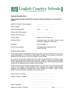 Parental Consent Form for UK Summer Camp