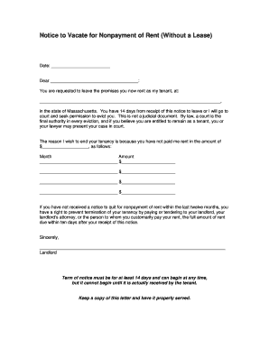 Notice to Vacate for Nonpayment of Rent