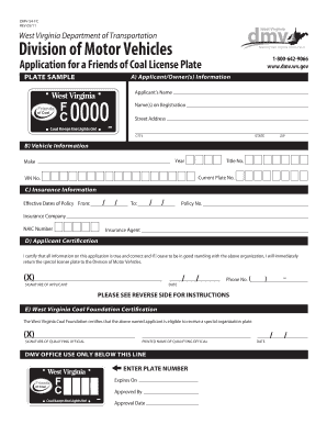West Virginia Friends of Coal License Plate Application