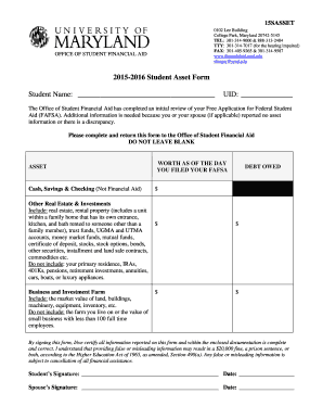 2015-2016 Student Asset Form
