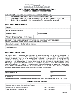 Wave Advantage and Online Advantage Personal Account Application