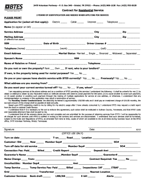 Contract for Residential Service Application
