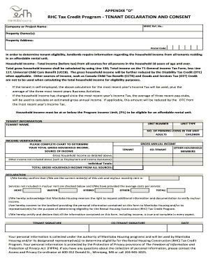 RHC Tax Credit Program Tenant Declaration and Consent