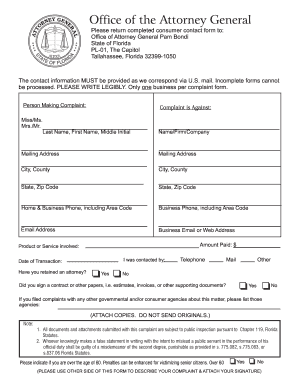 Florida Consumer Complaint Form