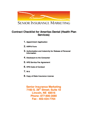 Ameritas Dental Health Plan Contract Checklist