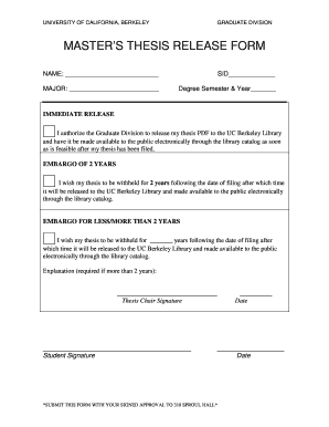 University of California Berkeley Master’s Thesis Release Form