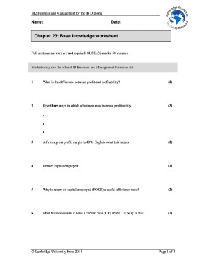 IB Business and Management Worksheet