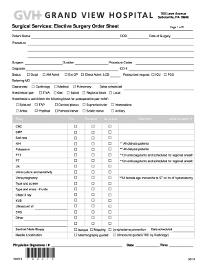 Elective Surgery Order Sheet