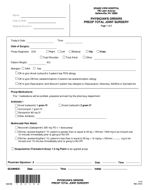 Physician's Orders for Preop Total Joint Surgery