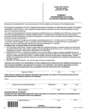 Blood Transfusion Consent Form