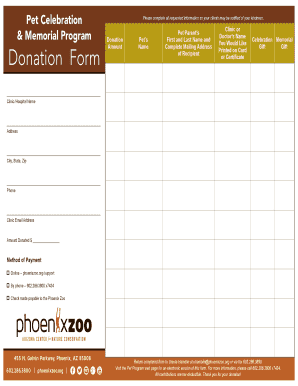 Pet Celebration Donation Form