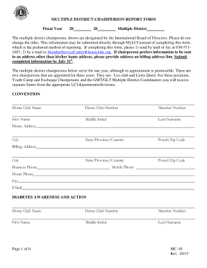 Lions Clubs International Multiple District Chairperson Report Form