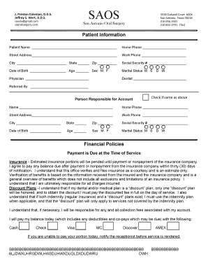 San Antonio Oral Surgery Patient Information Form