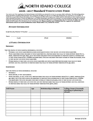 2016-2017 FAFSA Verification Form