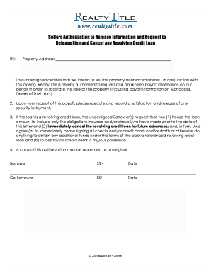 Sellers Authorization to Release Information and Request to Release Lien