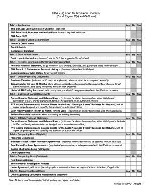 SBA 7(a) Loan Submission Checklist