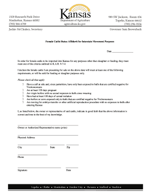 Female Cattle Status Affidavit for Interstate Movement