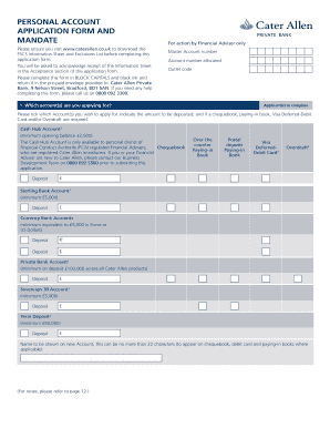 Cater Allen Personal Account Application Form