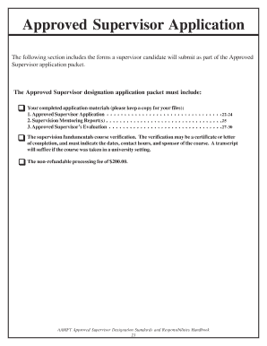 AAMFT Approved Supervisor Application