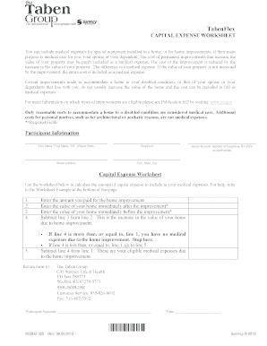 Capital Expense Worksheet for Medical Home Improvements