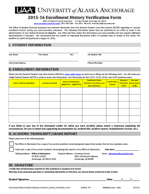 2015-16 Enrollment History Verification Form
