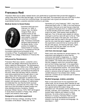 Francesco Redi Experiment Worksheet