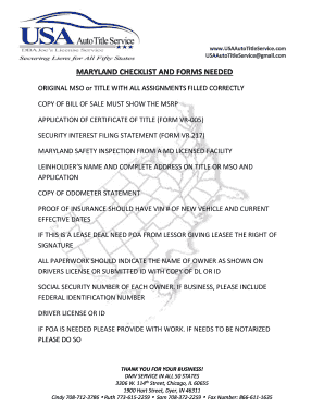 Maryland Vehicle Title Application Checklist