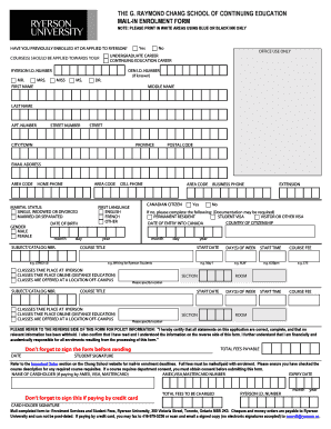 Ryerson University Mail-In Enrolment Form