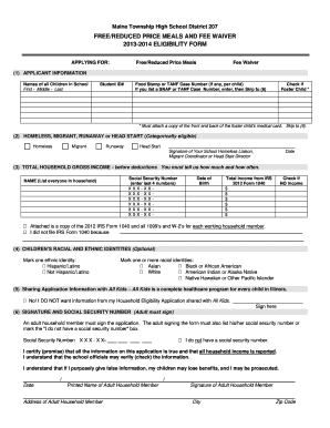 Free/Reduced Price Meals and Fee Waiver Application