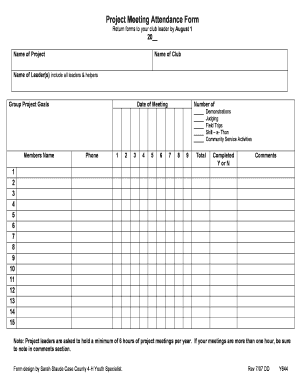 Project Meeting Attendance Form