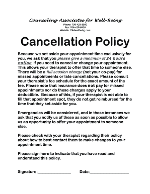 Counseling Associates Cancellation Policy