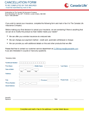 Canada Life Insurance Cancellation Form