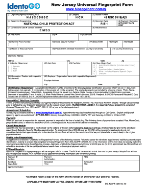 New Jersey Universal Fingerprint Form