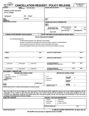 Insurance Policy Cancellation Request Form