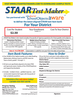 STAAR Test Maker Subscription Order Form