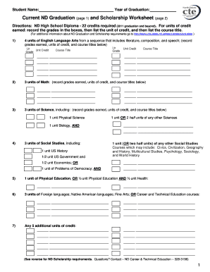 North Dakota High School Diploma Graduation and Scholarship Worksheet
