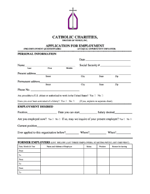 Catholic Charities Employment Application