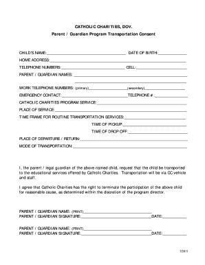 Parent Guardian Program Transportation Consent