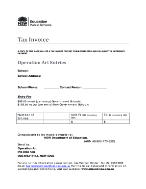 Tax Invoice for Operation Art Entries