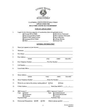 California Realtor and MLS Membership Application