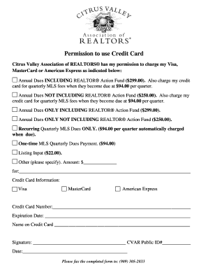 Permission to Use Credit Card