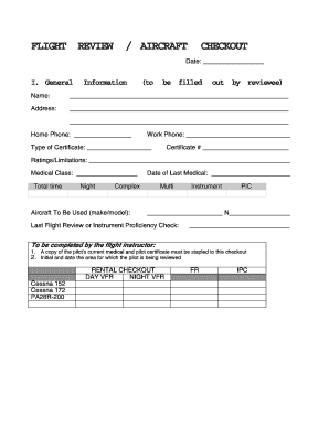 Flight Review and Aircraft Checkout Form
