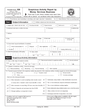 FinCEN Form 109 Suspicious Activity Report