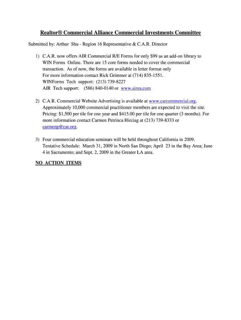 Fillable Online Realtor Commercial Alliance Commercial Investments