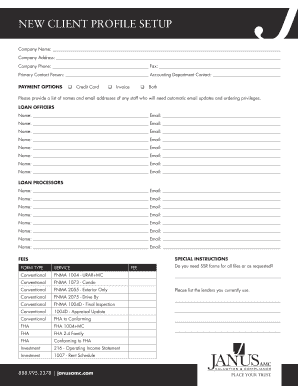 New Client Profile Setup Form